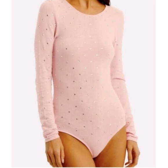 Ronny Kobo Collection Tops - Ronny Kobo Chani Bodysuit Top Pink Rhinestone NWT in Ballet Pink